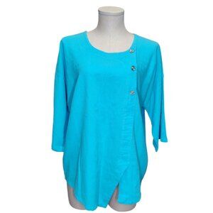 Cottonseed Top Womens Size XS/S Teal Blue Casual Breathable Lagenlook Beach Boxy